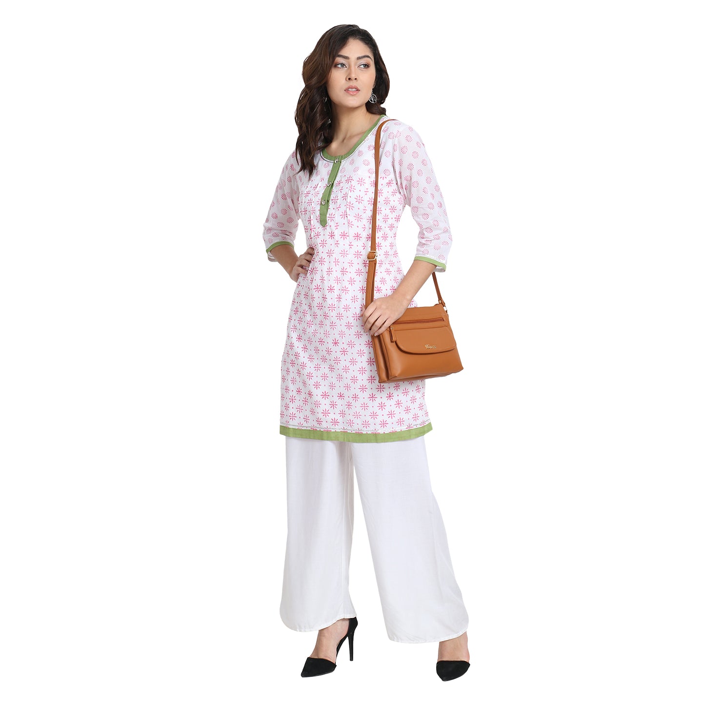 
                  
                    White with Pink Block Print Cotton Kurta
                  
                