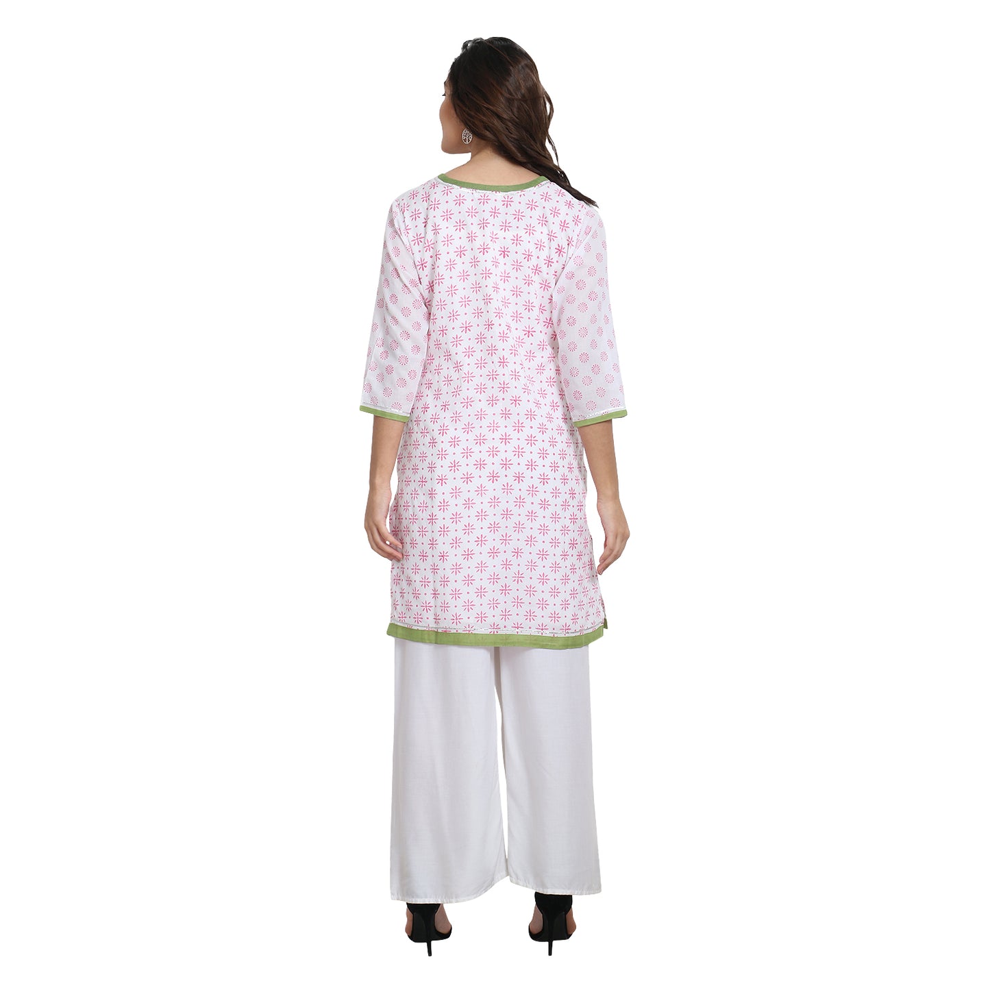 
                  
                    White with Pink Block Print Cotton Kurta
                  
                