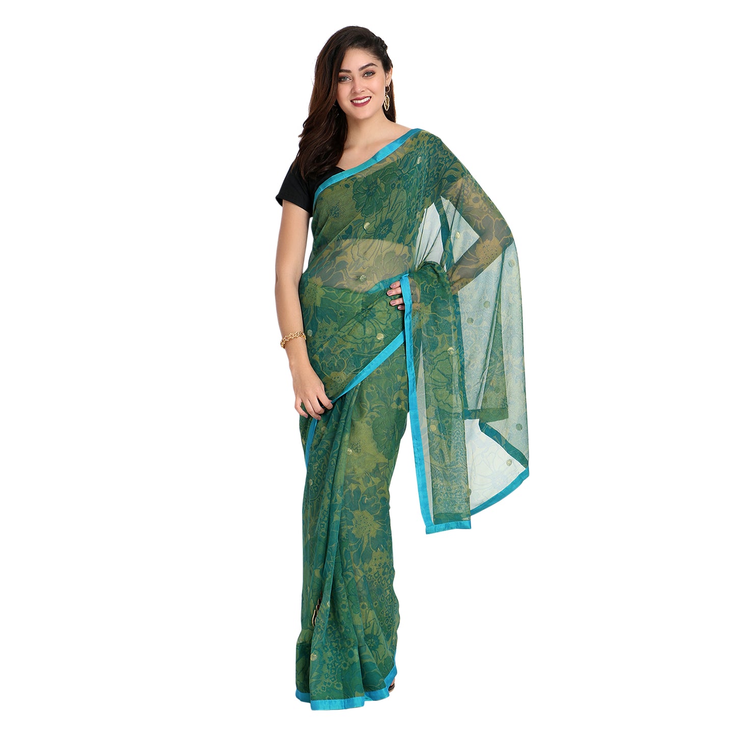 
                  
                    Green Banarsi Net Printed Saree with Blouse Piece
                  
                
