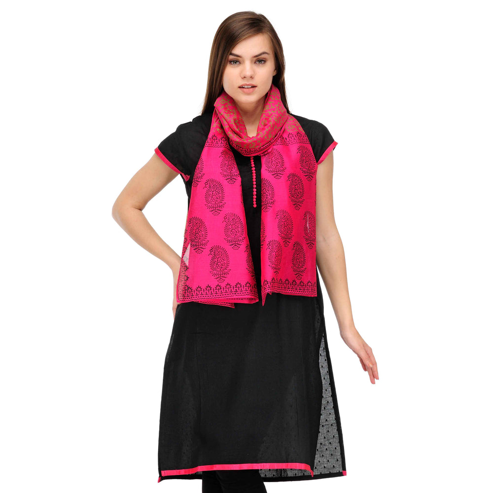 
                  
                    Pink Block Print Cotton Silk Stole
                  
                