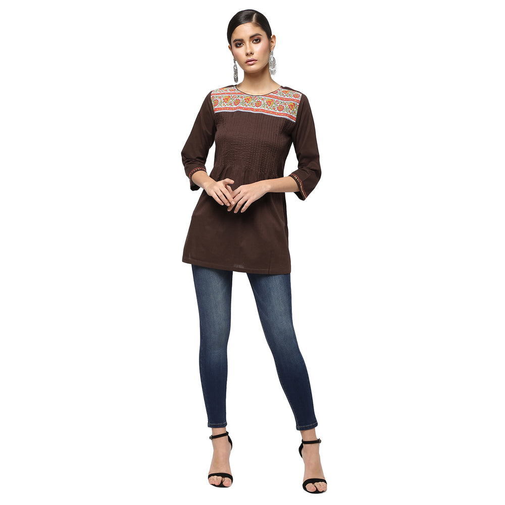 
                  
                    Brown Cotton Block Print Pintucks Tunic
                  
                