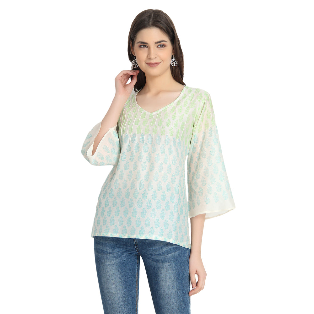 Ivory Chanderi Block Print Tunic Top