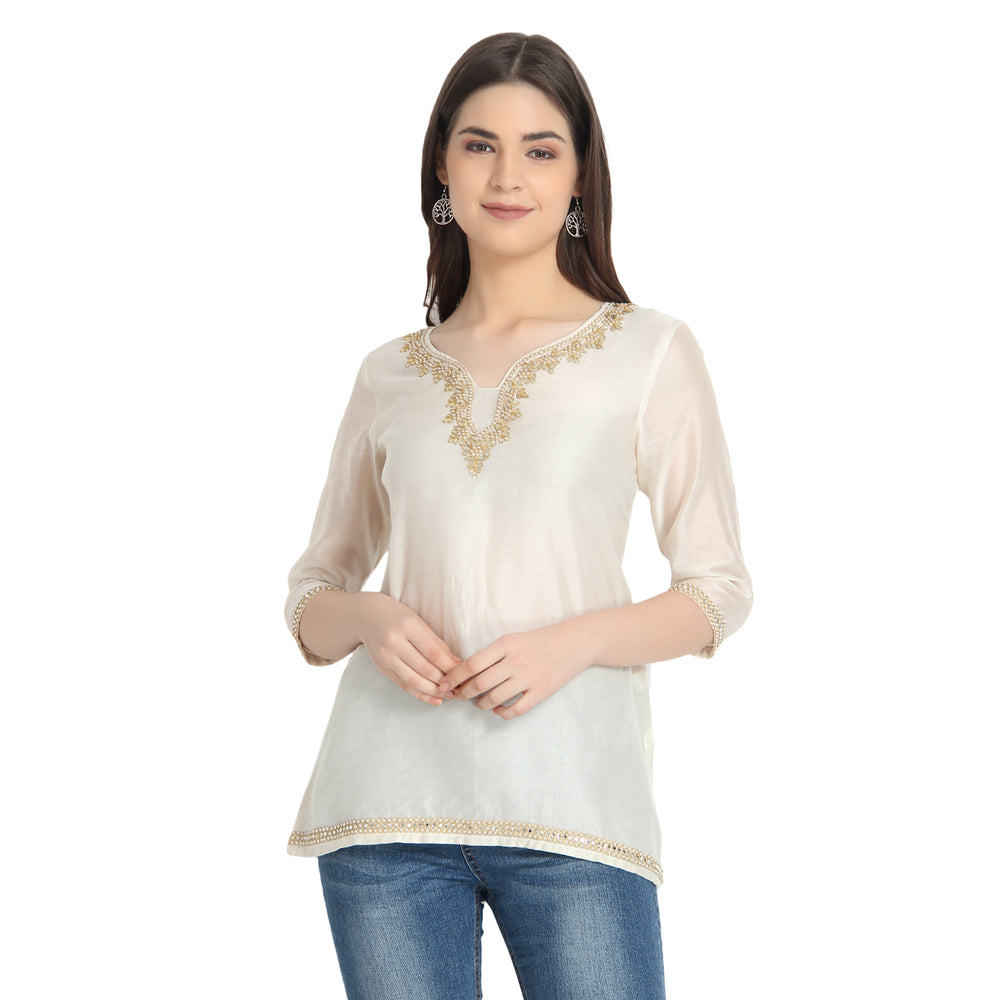 Ivory Gota Embroidered Kurti