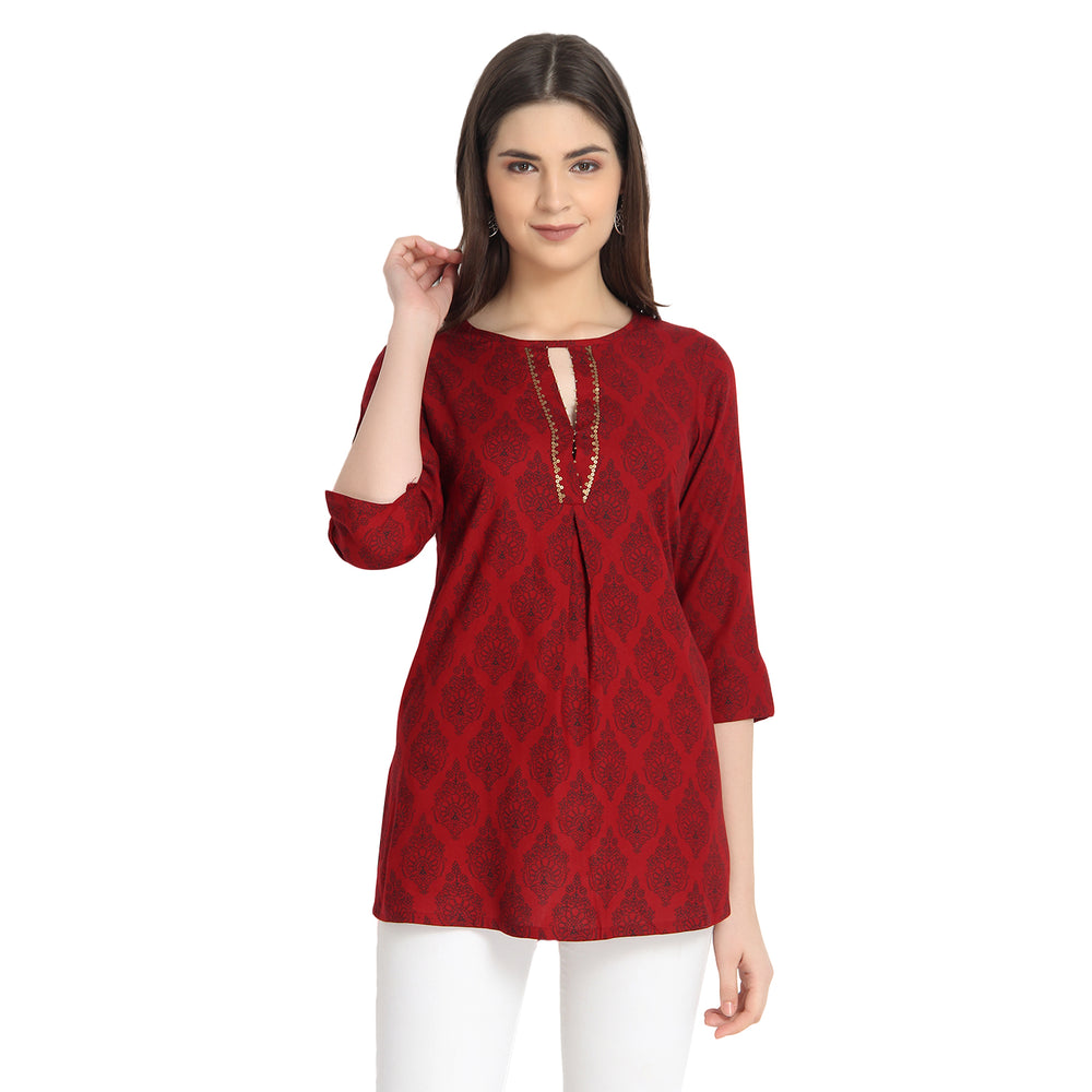 Maroon Block Print Tunic