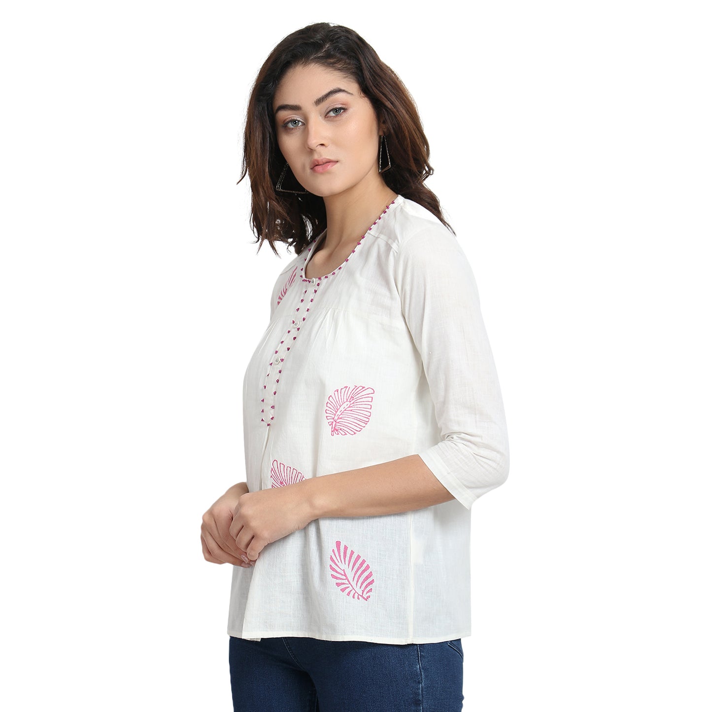 
                  
                    Ivory Cotton Top with Block Print Motifs
                  
                