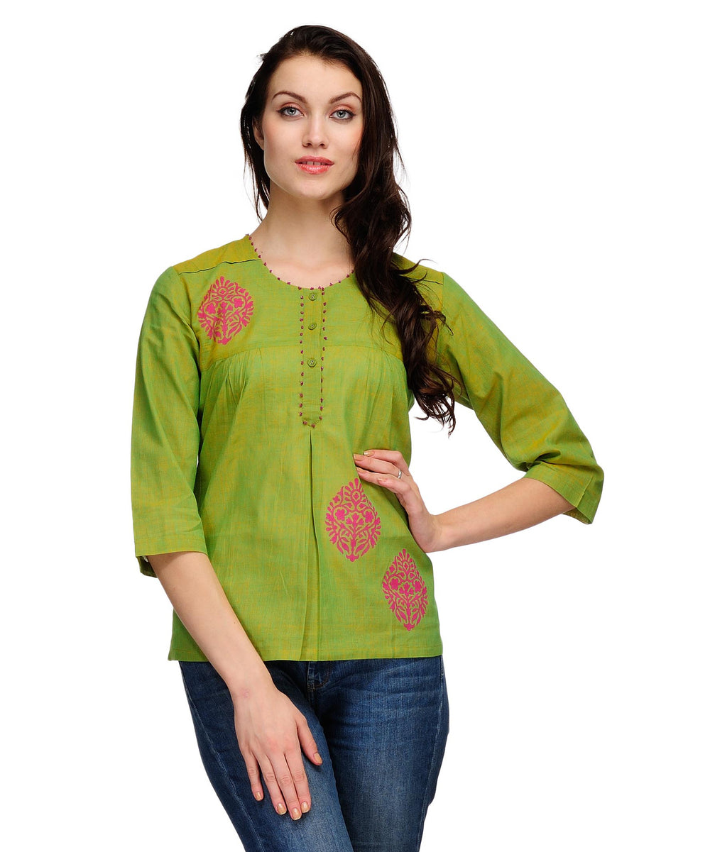 Green Cotton Block Print Tunic