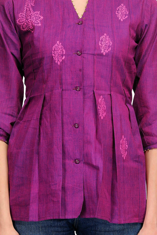 
                  
                    Purple Pleats Block Printed Cotton Top
                  
                