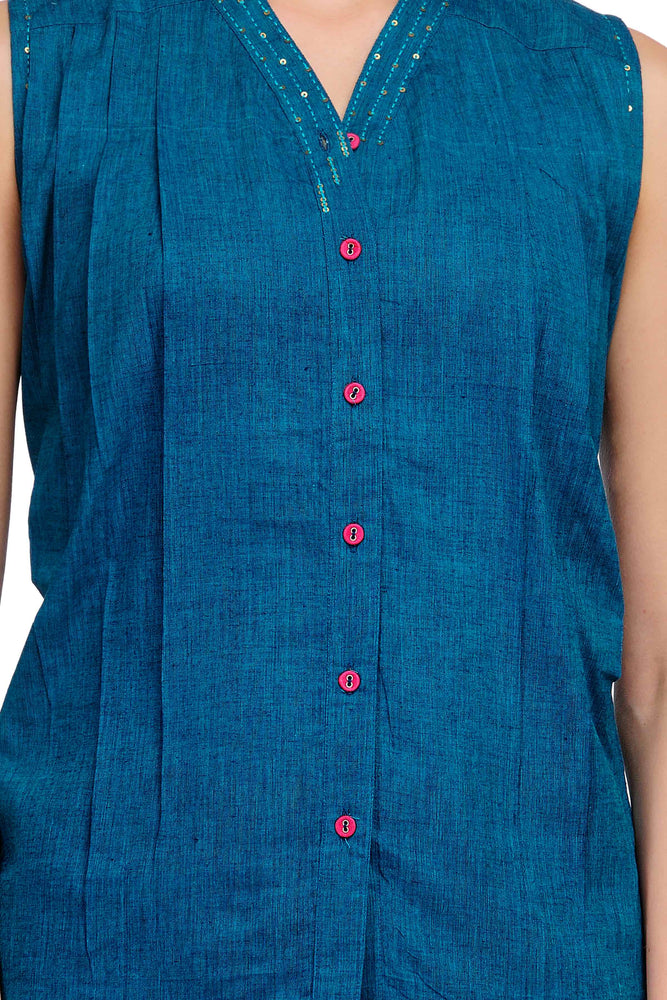 
                  
                    Teal Blue Handwoven Cotton Top
                  
                