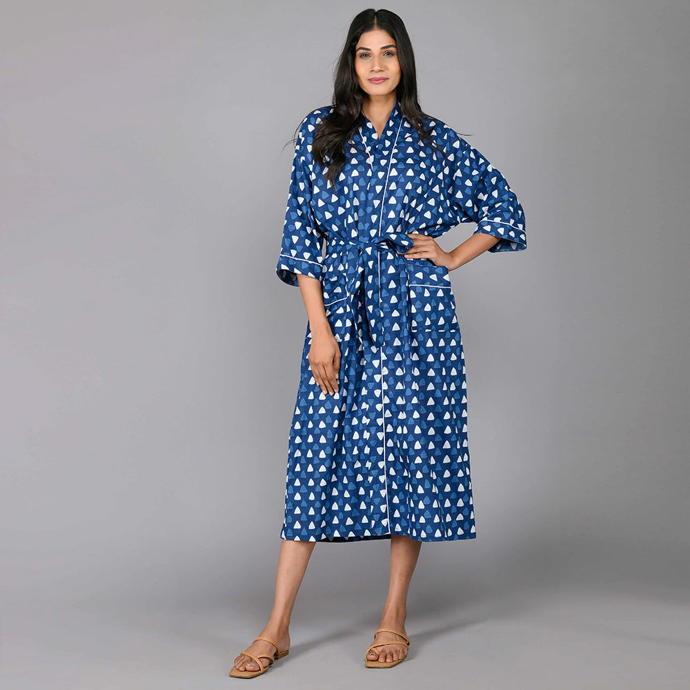 
                  
                    Geometric Pattern Kimono Robe Long Bathrobe For Women (Blue)
                  
                