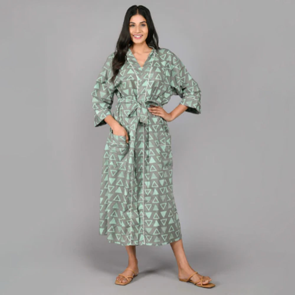 
                  
                    Geometric Pattern Kimono Robe Long Bathrobe For Women (Grey)
                  
                