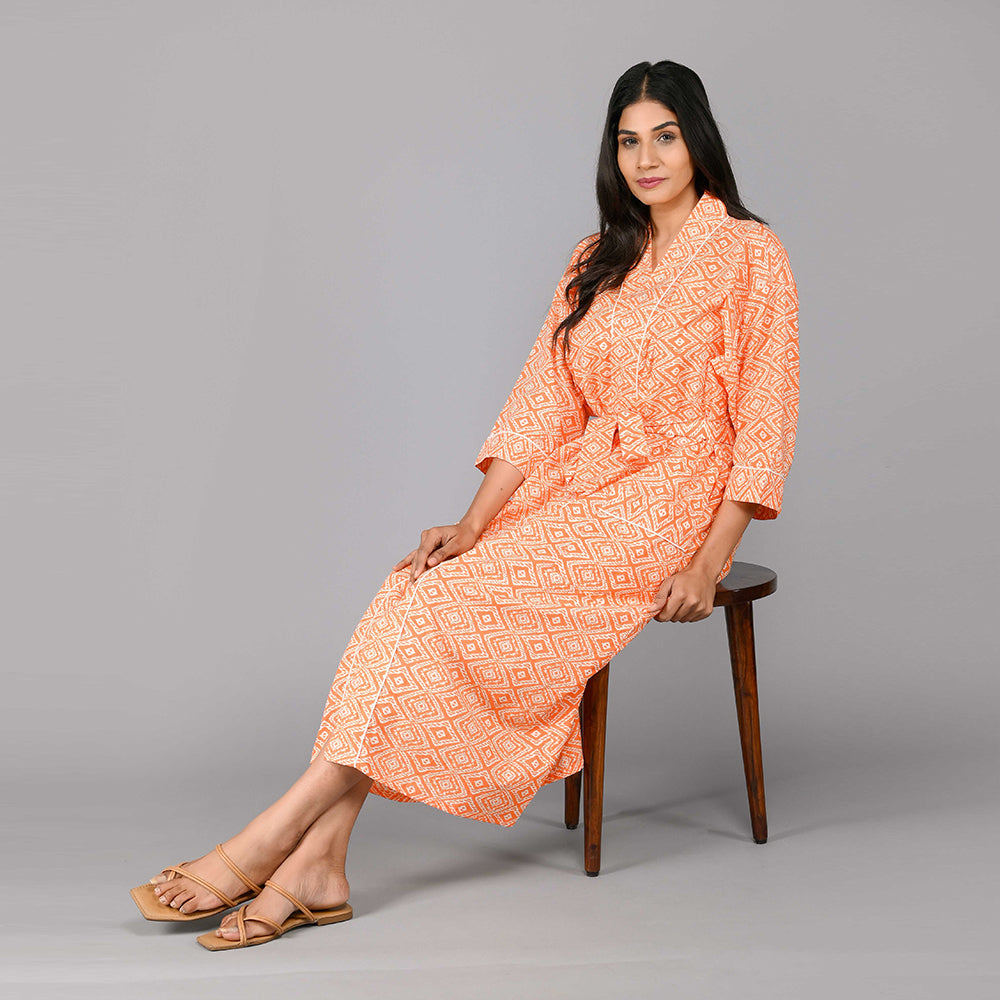 
                  
                    Geometric Pattern Kimono Robe Long Bathrobe For Women (Orange)
                  
                