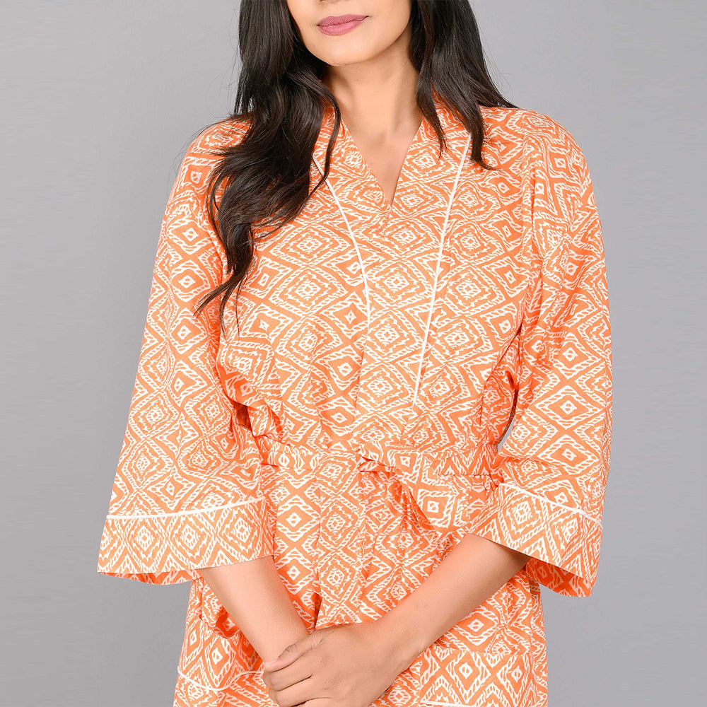 
                  
                    Geometric Pattern Kimono Robe Long Bathrobe For Women (Orange)
                  
                