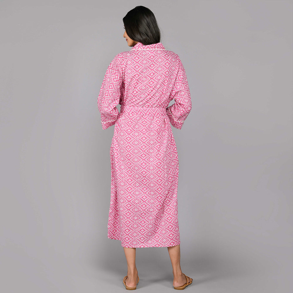 
                  
                    Geometric Pattern Kimono Robe Long Bathrobe For Women (Pink)
                  
                