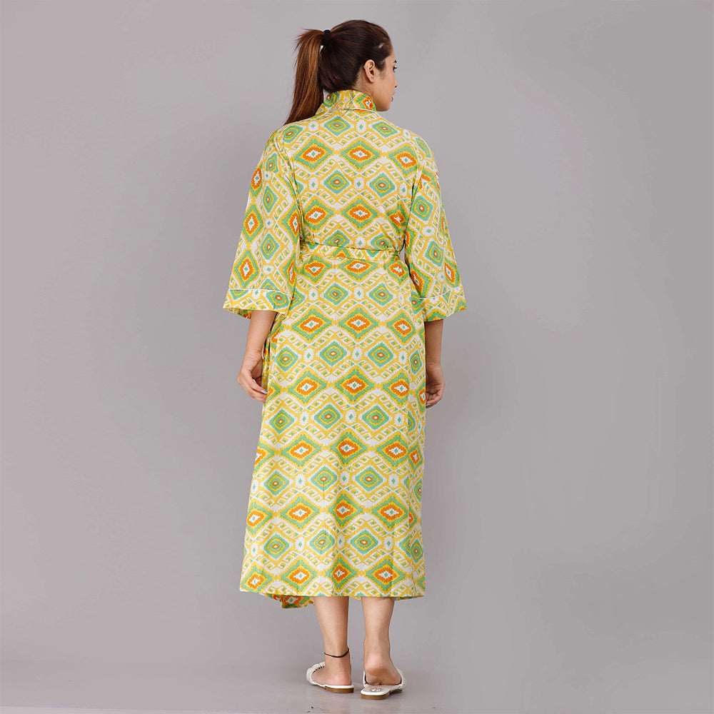 
                  
                    Geometric Pattern Kimono Robe Long Bathrobe For Women (Yellow)
                  
                