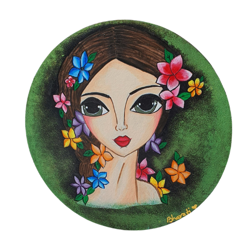 
                  
                    Green Big Eye Girl with Flowers Painting
                  
                