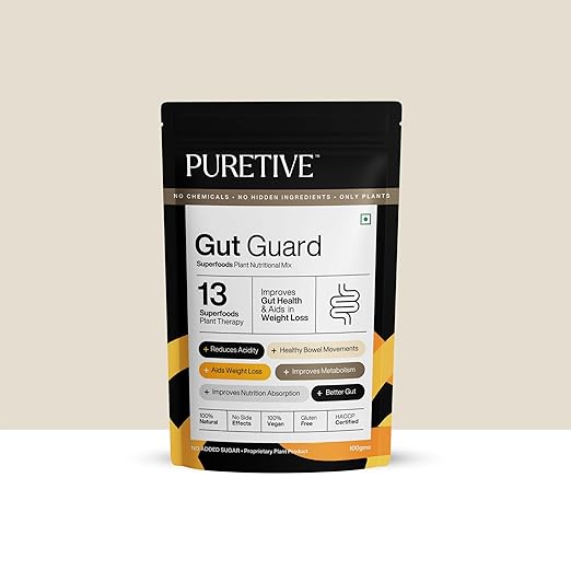 
                  
                    PURETIVE | Gut Guard Plant Nutritional Mix | 100% Plant Based | For Good Gut Health | Prevents Acidity, Bloating, Indigestion & Discomfort | Aids in Weight Loss I 100g
                  
                