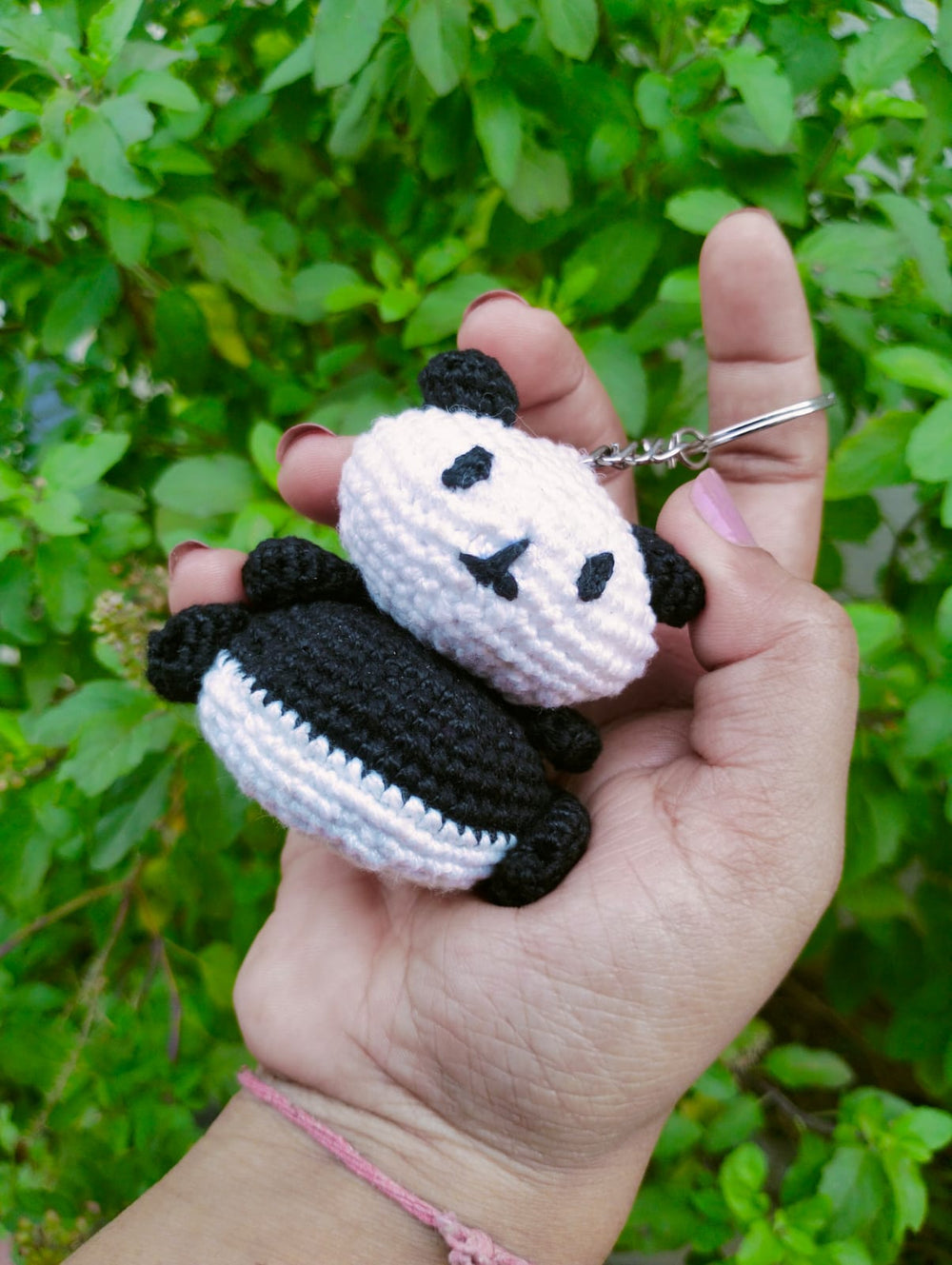 Handmade crocheted panda keychain