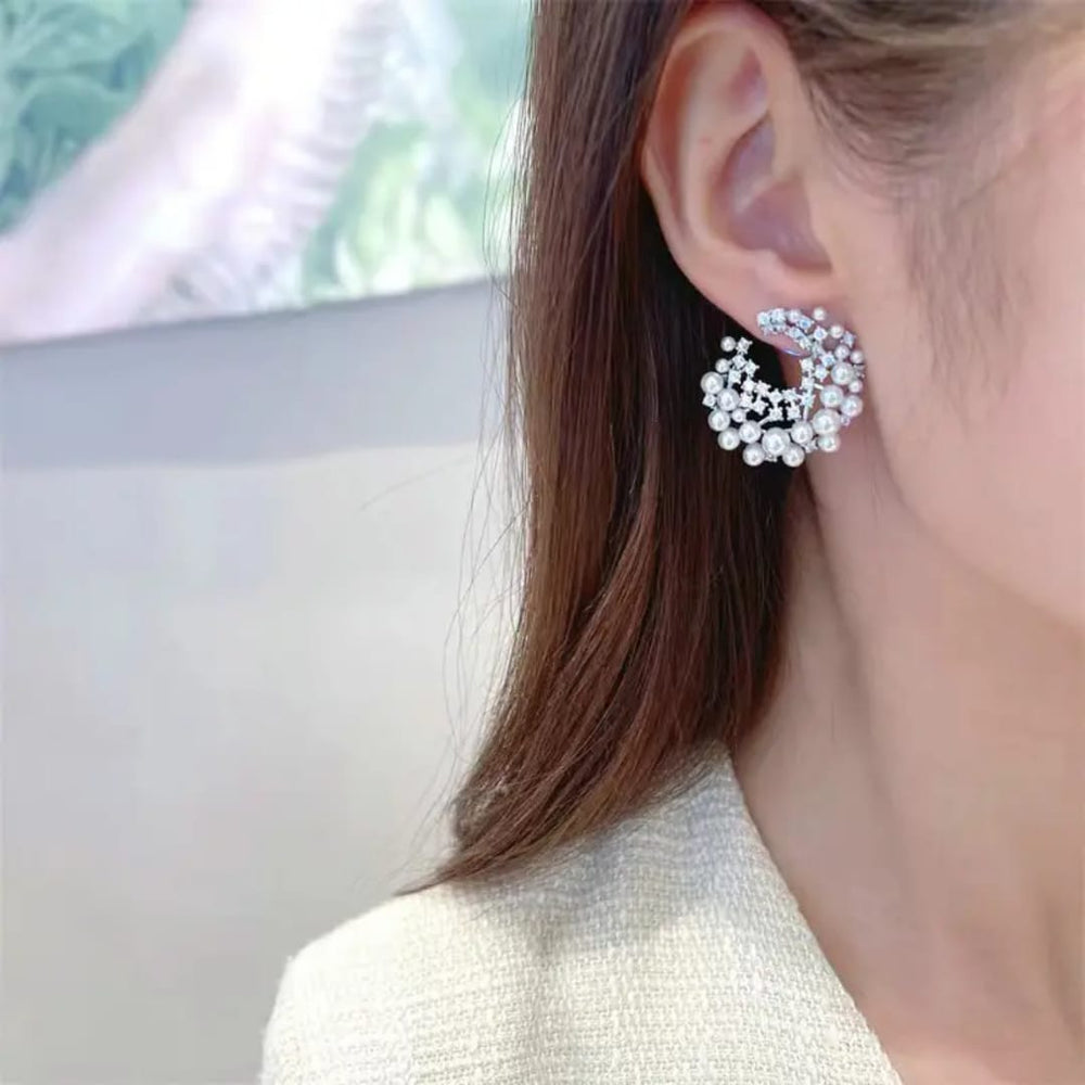 
                  
                    Luxurious Pearl and American Diamond Stud Earrings - Bridal & Occasion Wear
                  
                