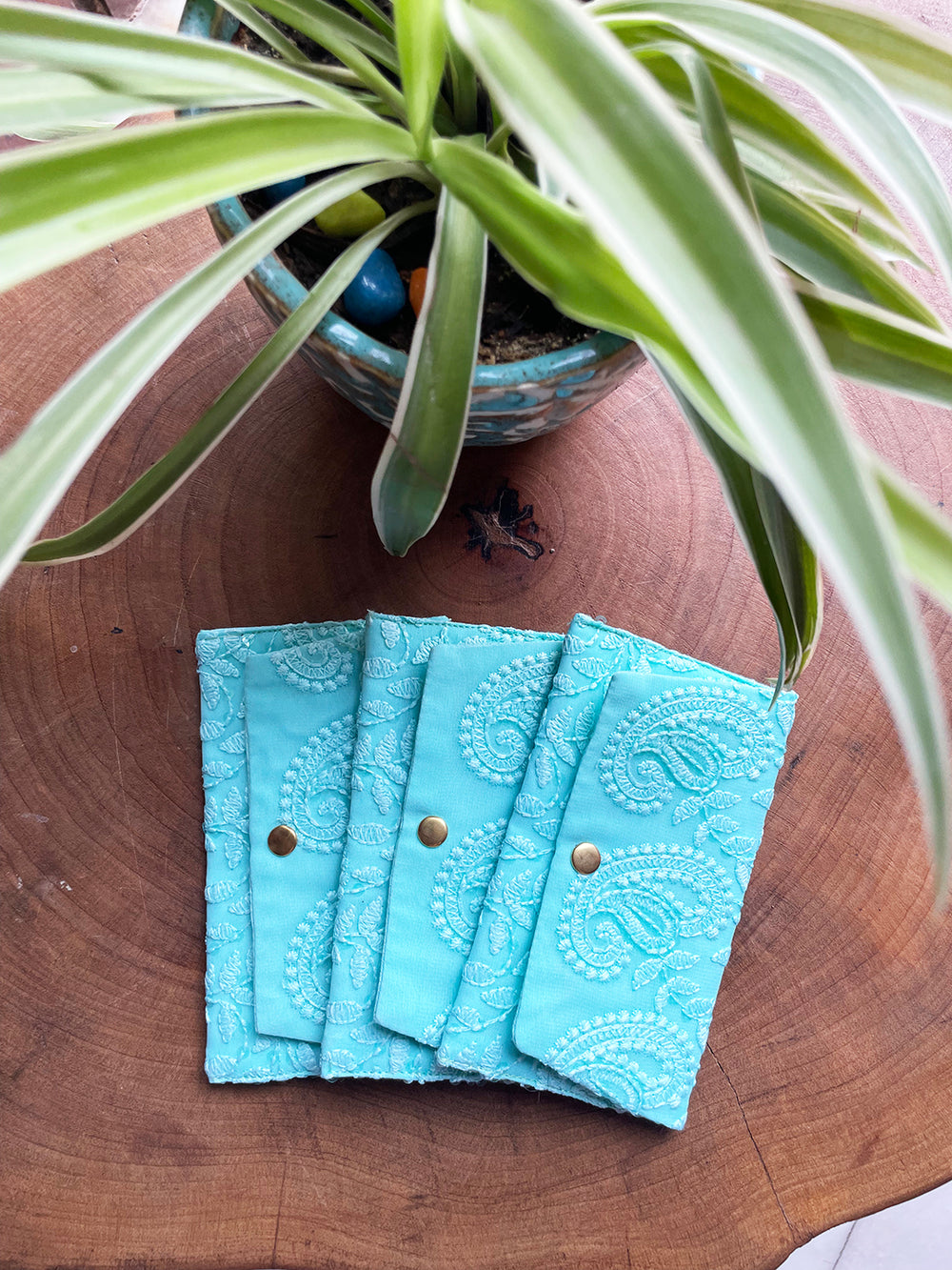 Calm Blue Embroidery Mini Money Envelope (Set Of 3)