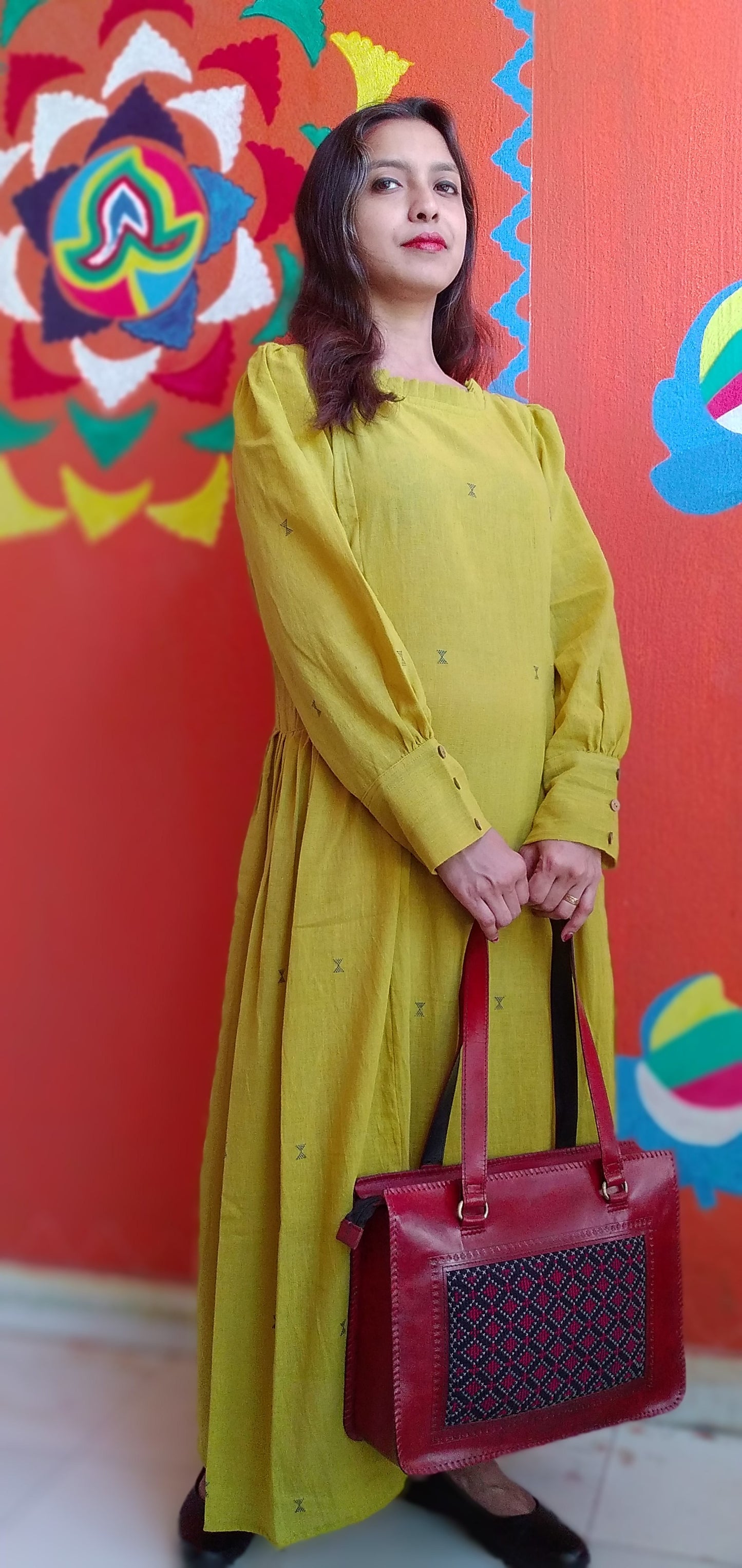 
                  
                    MONOLOGUE, - Chrome Yellow -Pleated Round-Neck ,long Sleeved,Fit & Flare Dress
                  
                