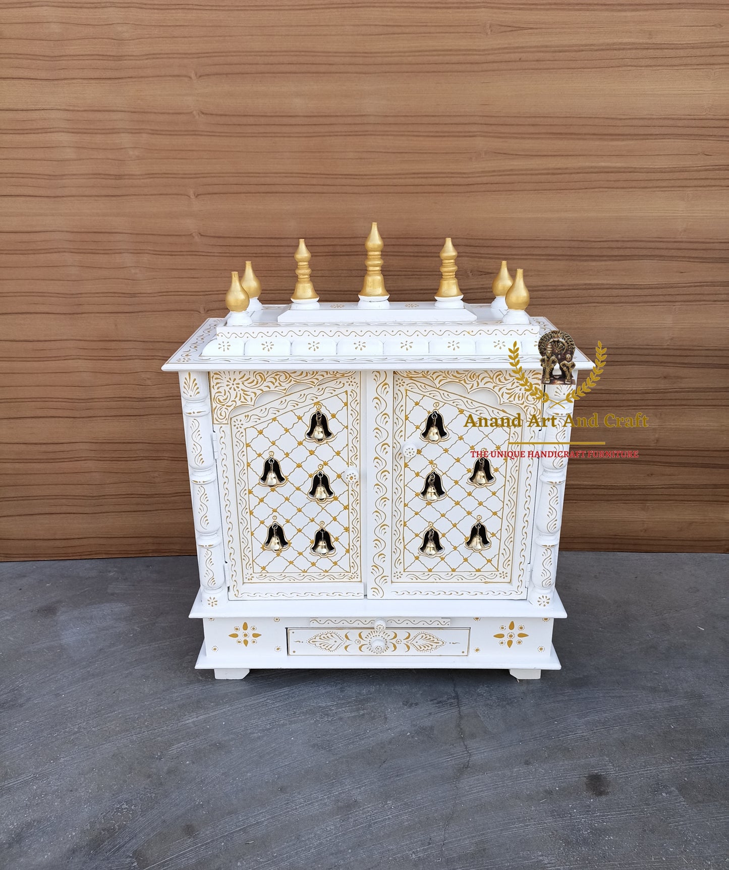 
                  
                    Wooden Temple Pooja Mandir Exquisite Handcrafted – White Elegant Home Temple with Door Bells, Elegant Pooja Ghar for Home Worship & Décor
                  
                