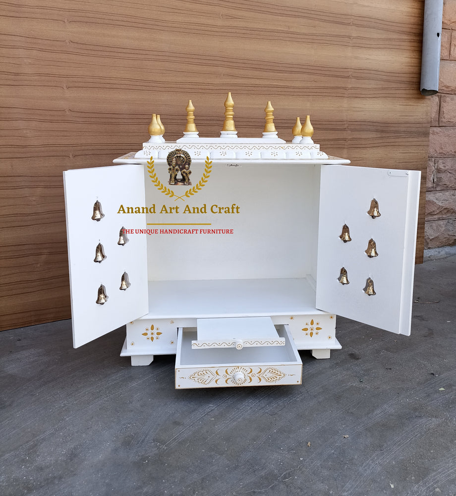 
                  
                    Wooden Temple Pooja Mandir Exquisite Handcrafted – White Elegant Home Temple with Door Bells, Elegant Pooja Ghar for Home Worship & Décor
                  
                