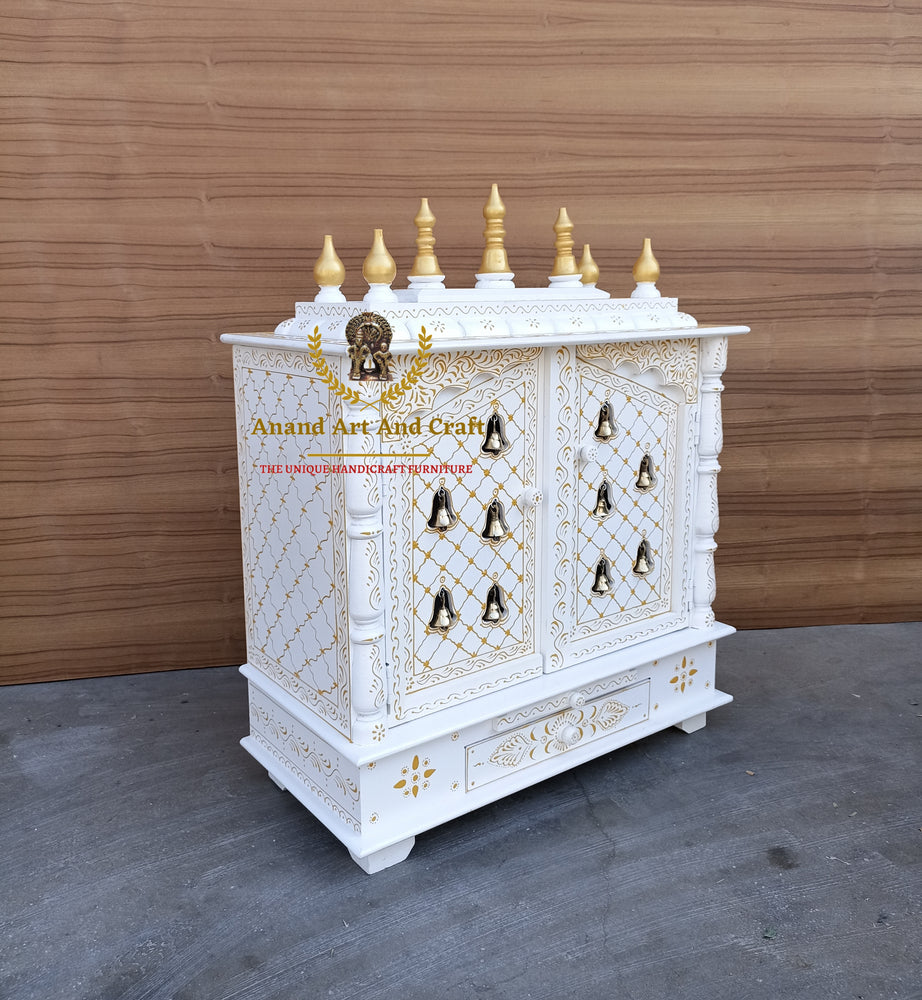 
                  
                    Wooden Temple Pooja Mandir Exquisite Handcrafted – White Elegant Home Temple with Door Bells, Elegant Pooja Ghar for Home Worship & Décor
                  
                