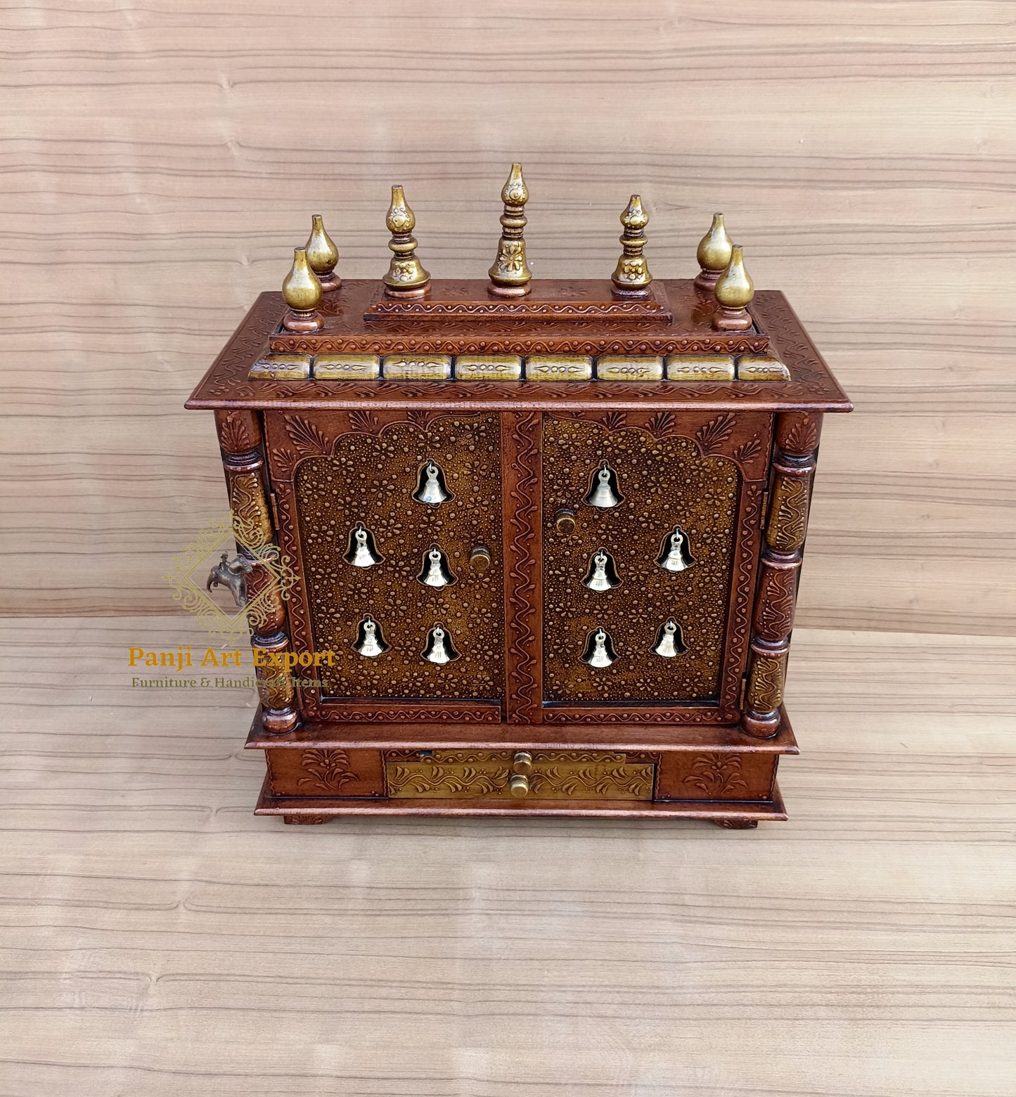 
                  
                    Wooden Temple Mandir with Copper Gold Embossed Work | Handcrafted Pooja Ghar for Home & Office Decor Handicraft India Art
                  
                