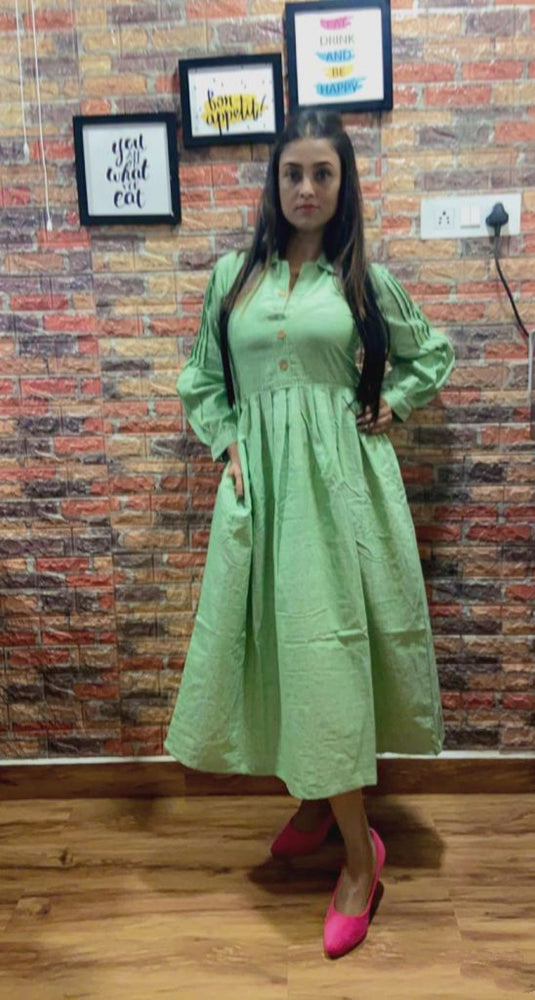 
                  
                    JADE – Handcrafted Shirt Collared ,Button down Pleated Full Sleeved Wrap Maxi Dress
                  
                