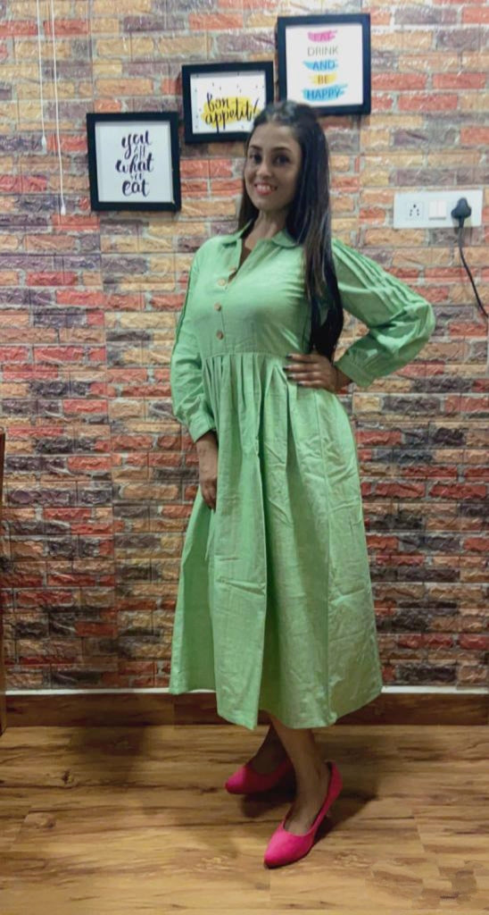 
                  
                    JADE – Handcrafted Shirt Collared ,Button down Pleated Full Sleeved Wrap Maxi Dress
                  
                