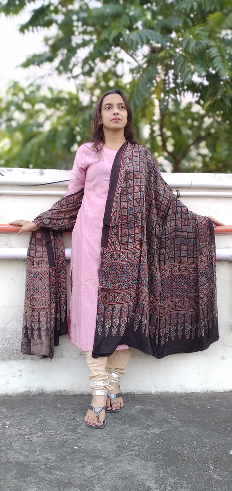 
                  
                    SHAYARANA - Premium Modal Silk ,Natural Dye,Ajrakh Hand Block Printed Duppatta/Stole
                  
                