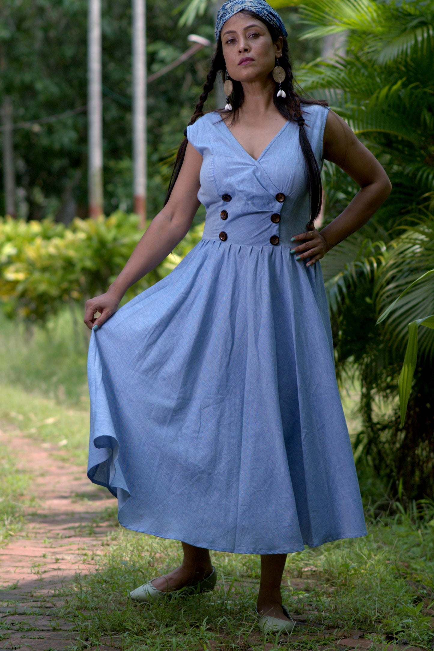 
                  
                    MERMAID’S QUEST ~ Double Breasted Midi Tank Line Cotton Summer Dress
                  
                