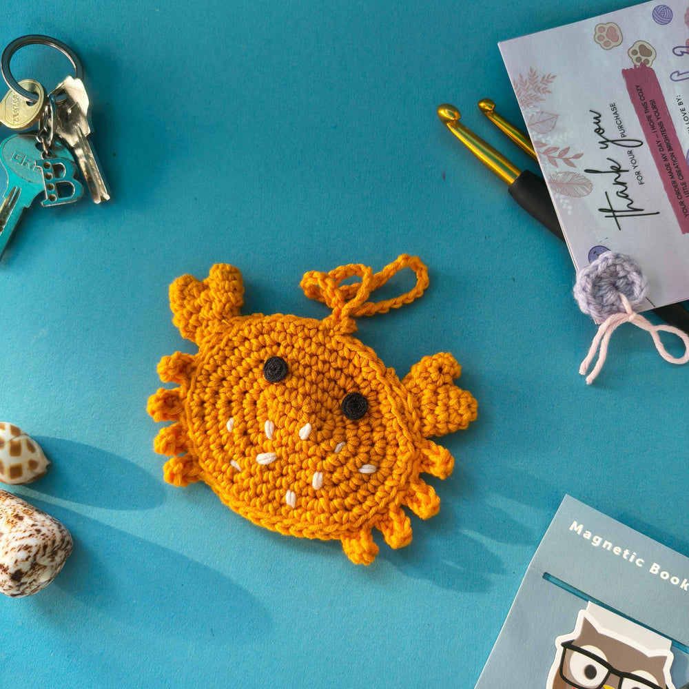 Crab Mini Pouch with String – Handmade Crochet Pouch