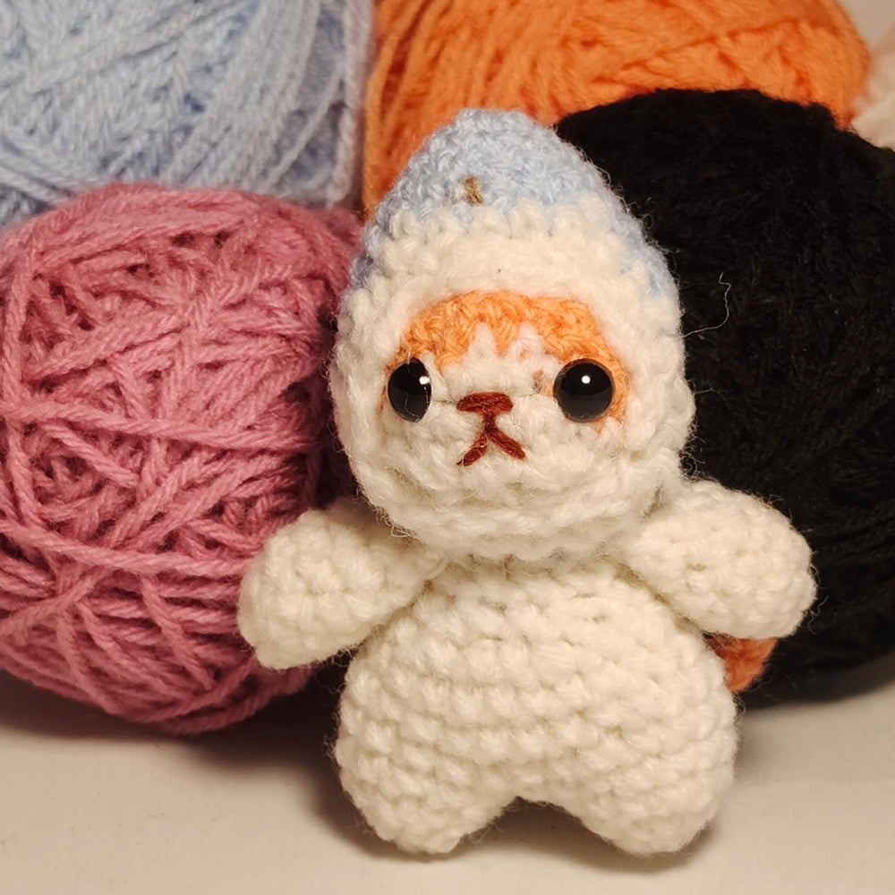 Crochet Cat in Shark Costume Keychain