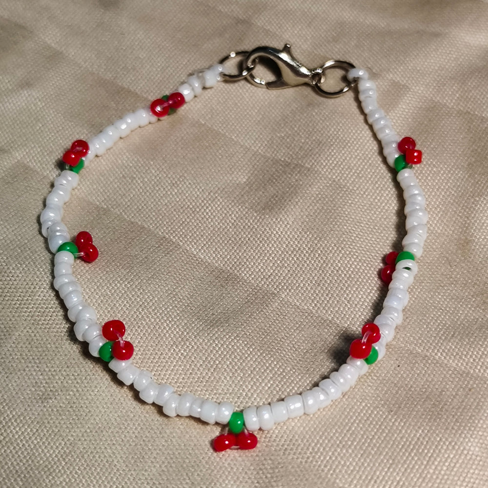 Seed Bead Cherry Bracelet