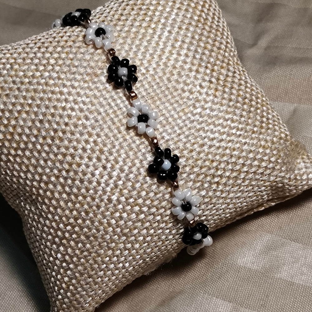 The Enchanted Noir & Ivory Blooms Seed Bead Bracelet