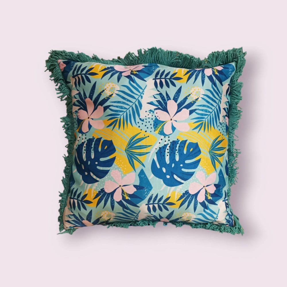 Printed Satin Handmade Cushion Cover With Fril
