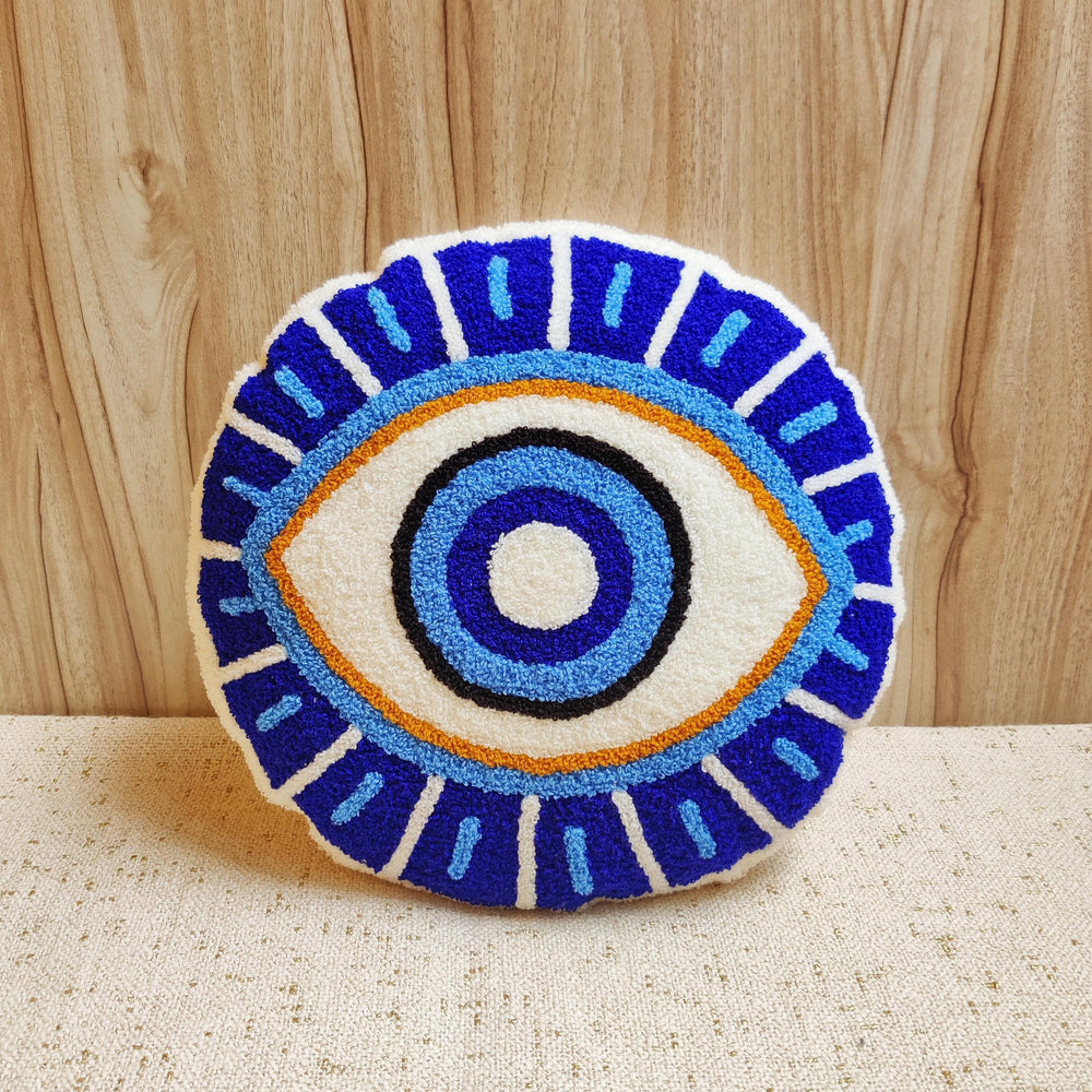 Blue Cotton Hand Embroidered Guardian Eye to Evil Eye Pillow Cover
