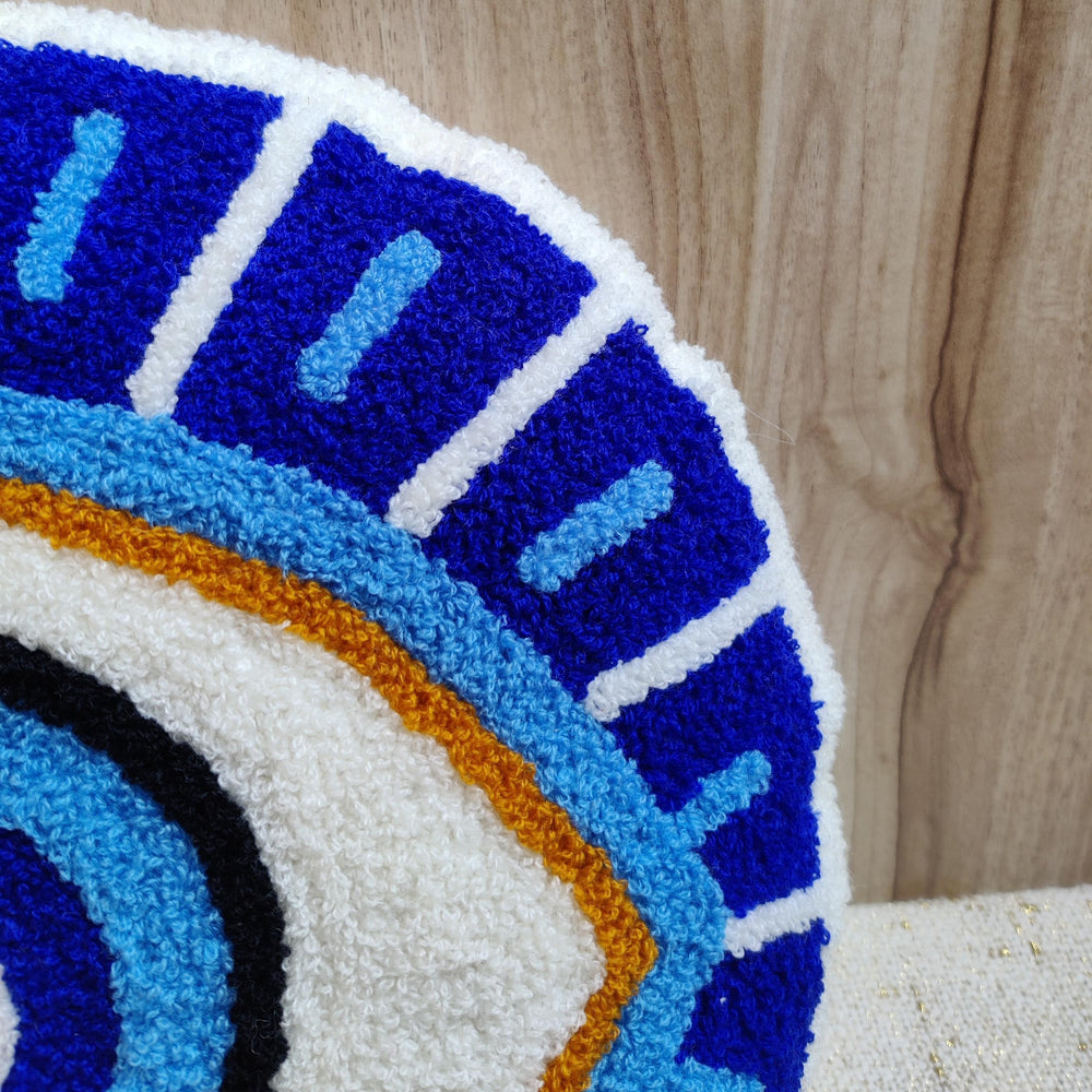 
                  
                    Blue Cotton Hand Embroidered Guardian Eye to Evil Eye Pillow Cover
                  
                