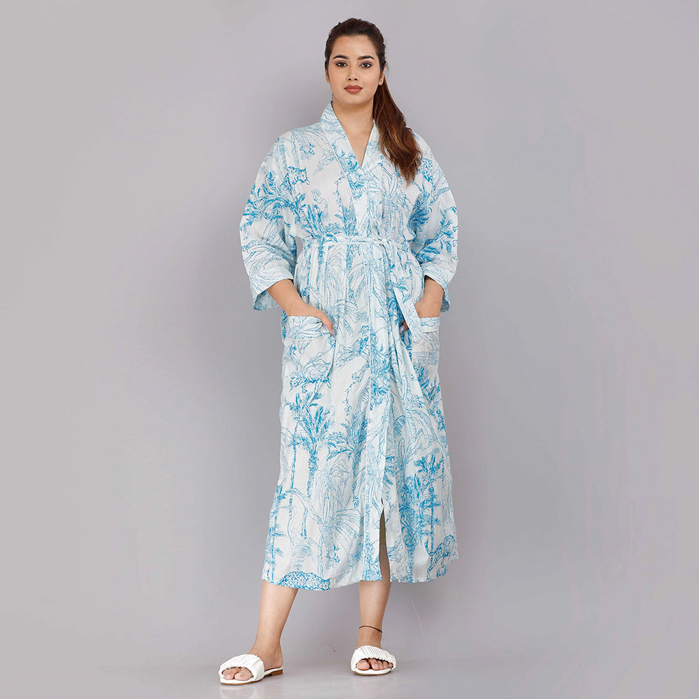 
                  
                    Jungle Pattern Kimono Robe Long Bathrobe For Women (Aqua)
                  
                