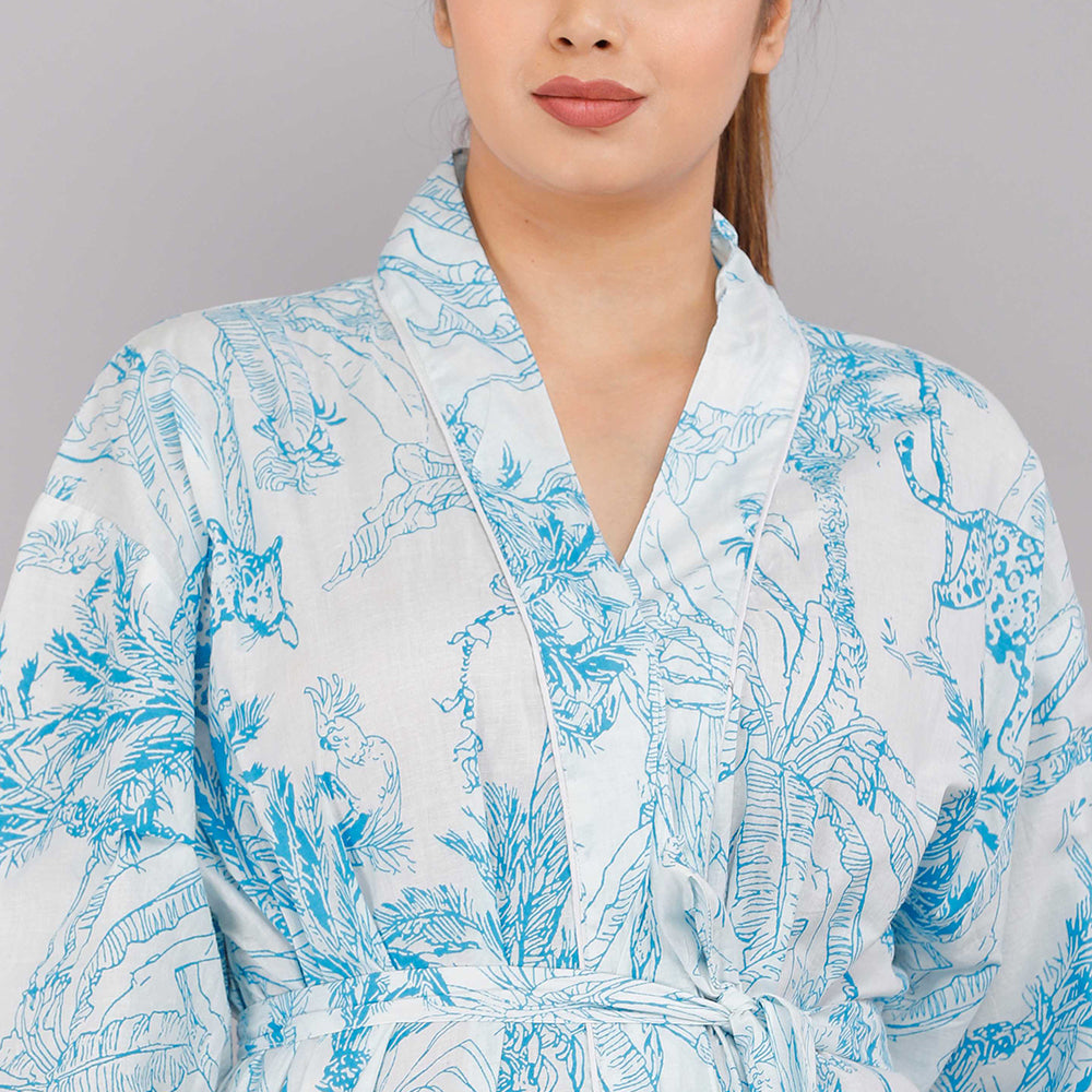 
                  
                    Jungle Pattern Kimono Robe Long Bathrobe For Women (Aqua)
                  
                