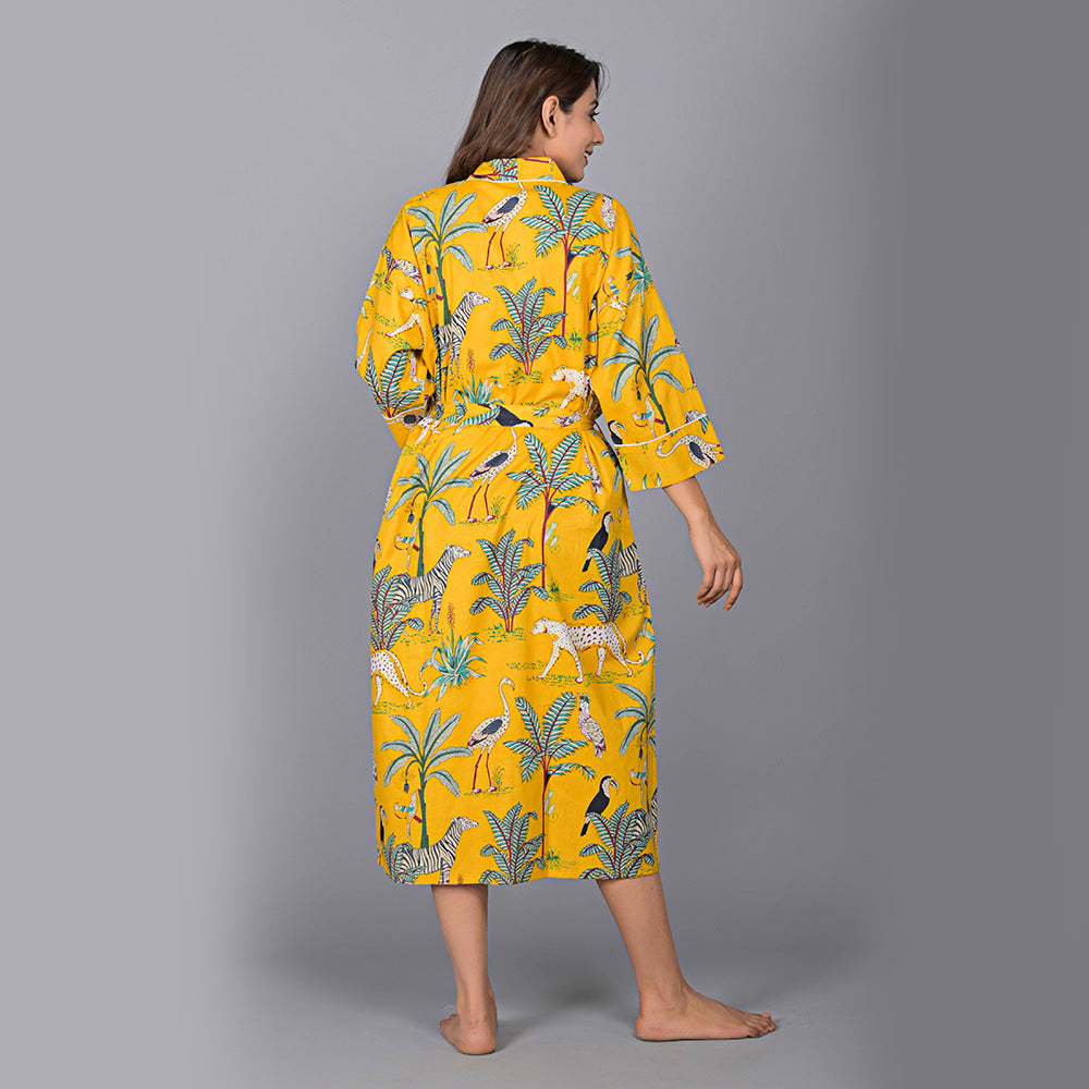 
                  
                    Jungle Pattern Kimono Robe Long Bathrobe For Women (Mustard)
                  
                