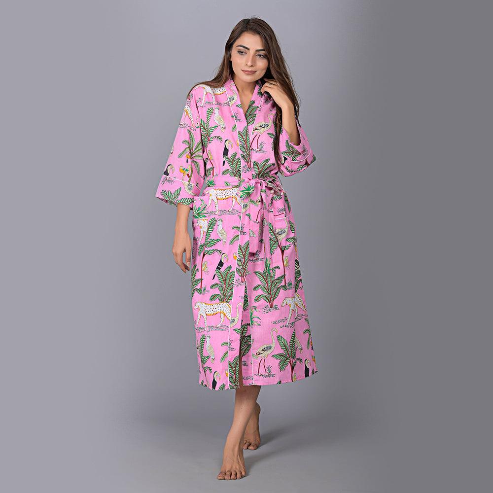 
                  
                    Jungle Pattern Kimono Robe Long Bathrobe For Women (Pink)
                  
                