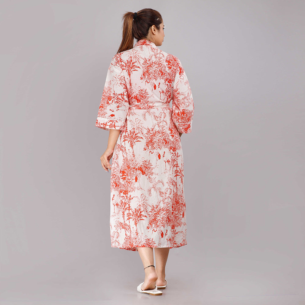 
                  
                    Jungle Pattern Kimono Robe Long Bathrobe For Women (Red)
                  
                