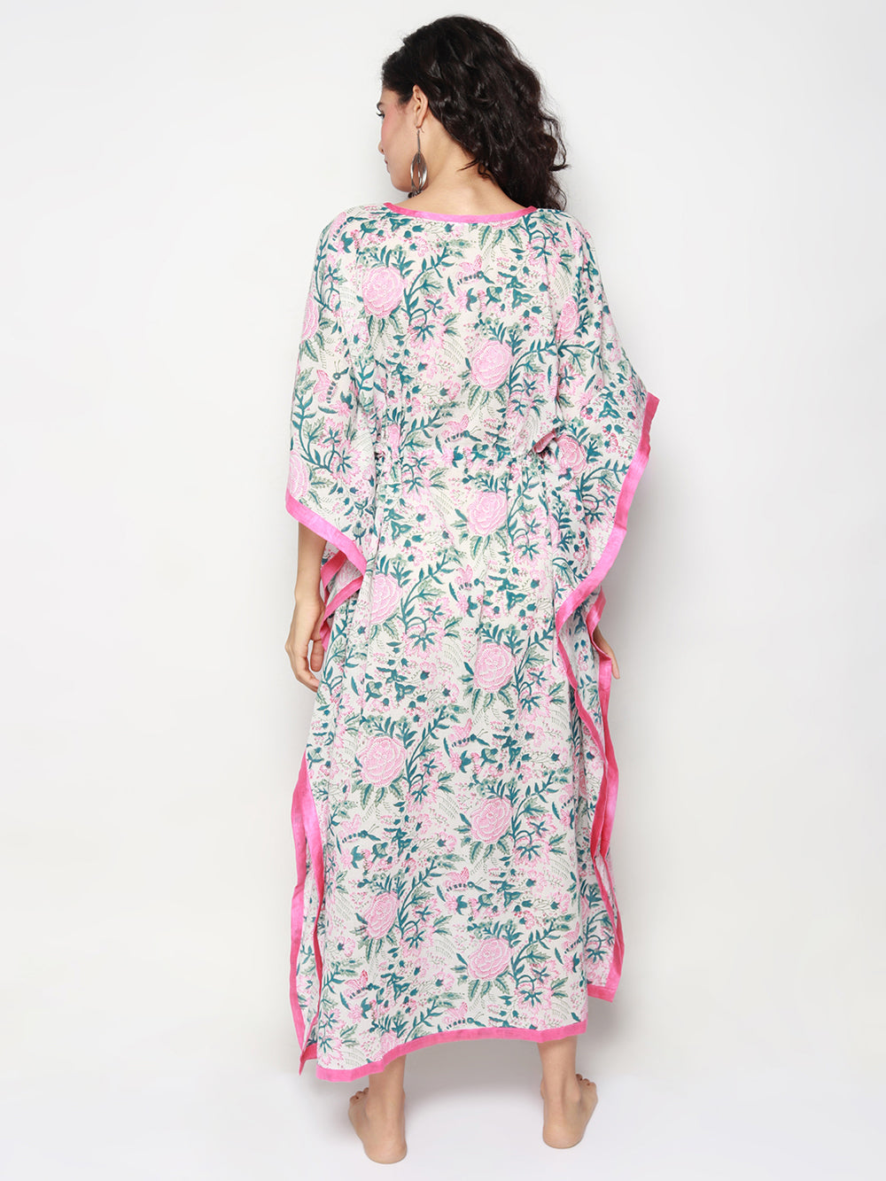 
                  
                    White with Pink florals Cotton Kaftan
                  
                