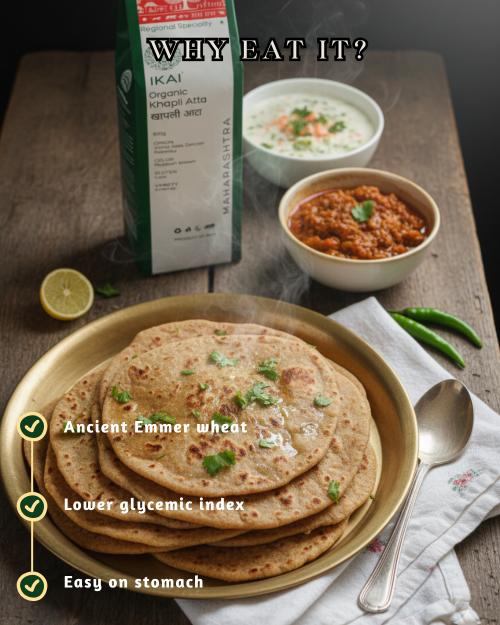 
                  
                    Organic Khapli Atta | Emmer wheat Flour | Regional Specialty - Maharashtra | 900g
                  
                