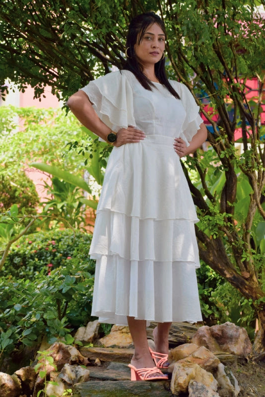 
                  
                    ETESIANS MELTEMI -Super Fine Handmade Layered Dress l Muslin Cotton Summer Casual A Line /Midi Dress with Ruffled Draped Sleeves.
                  
                