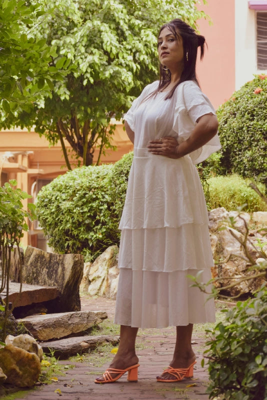 
                  
                    ETESIANS MELTEMI -Super Fine Handmade Layered Dress l Muslin Cotton Summer Casual A Line /Midi Dress with Ruffled Draped Sleeves.
                  
                