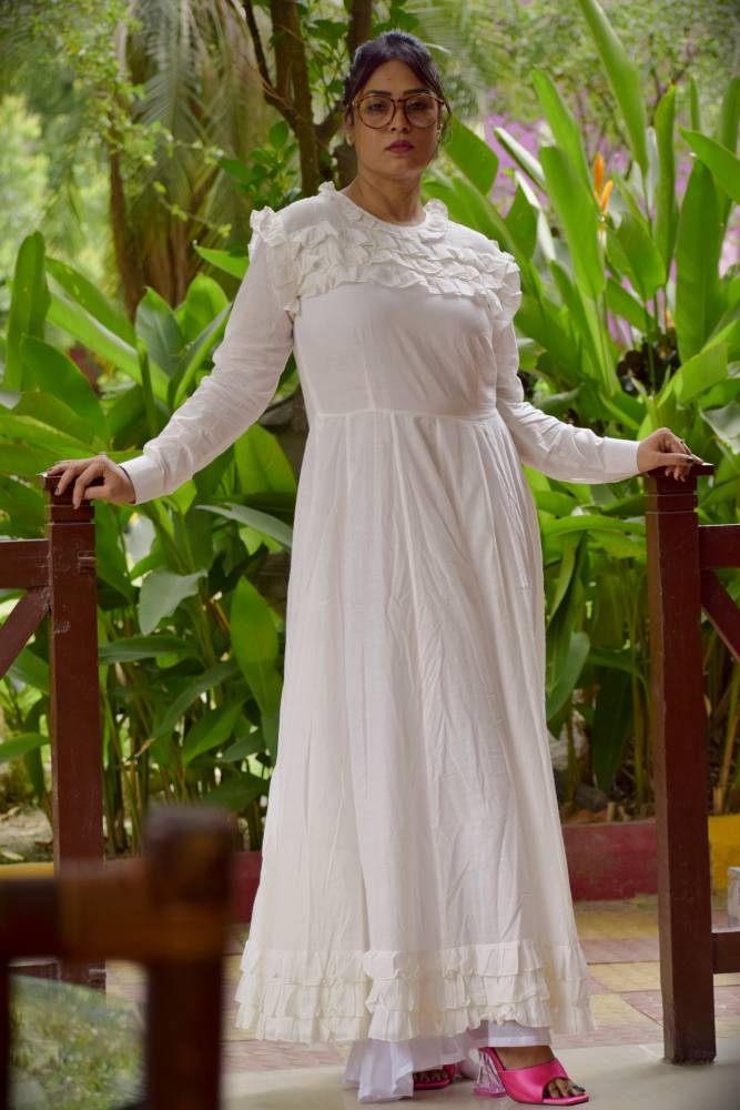 
                  
                    MEDITERRANEAN WINDS-Premium handcrafted Handwoven Muslin Cotton all season Designer-wear/Long Boho Dress/White Long Dress
                  
                