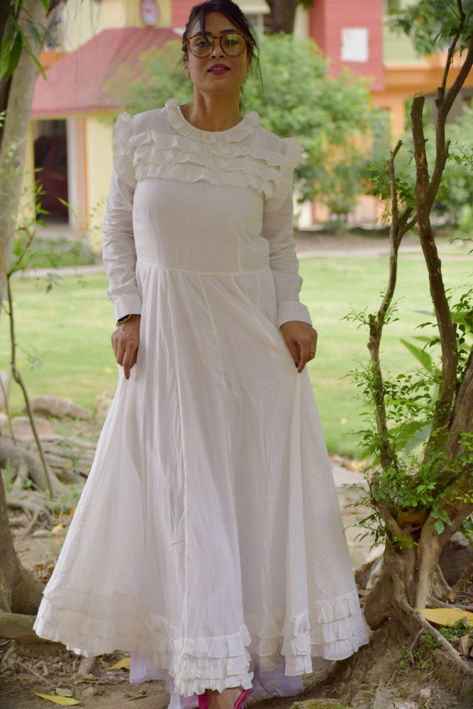 
                  
                    MEDITERRANEAN WINDS-Premium handcrafted Handwoven Muslin Cotton all season Designer-wear/Long Boho Dress/White Long Dress
                  
                